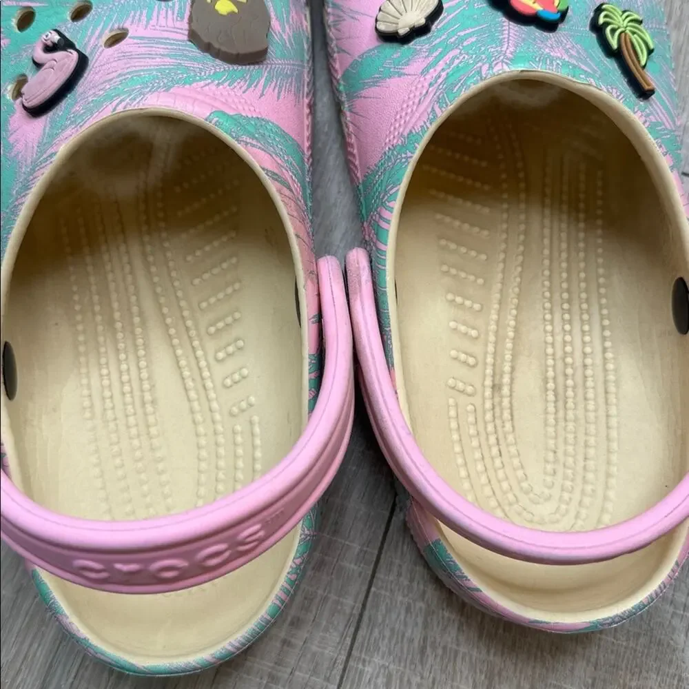 CROCS Kids Pink and Green Water Shoes with Charms